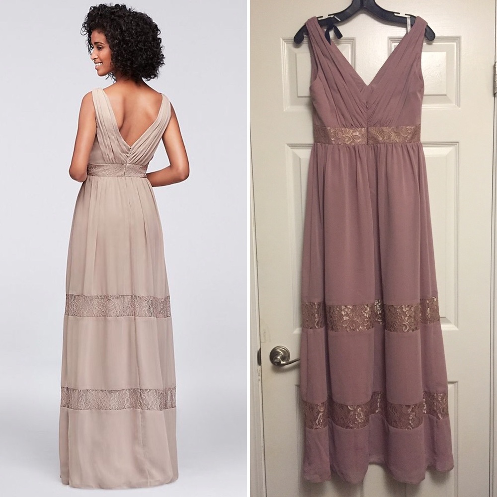 Mauve Pink Chiffon Bridesmaid Dress w/ Lace - Picture 2 of 8